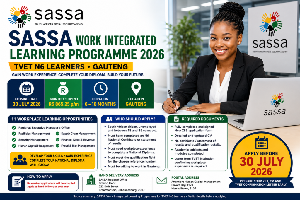 SASSA Work Integrated Learning Programme 2026