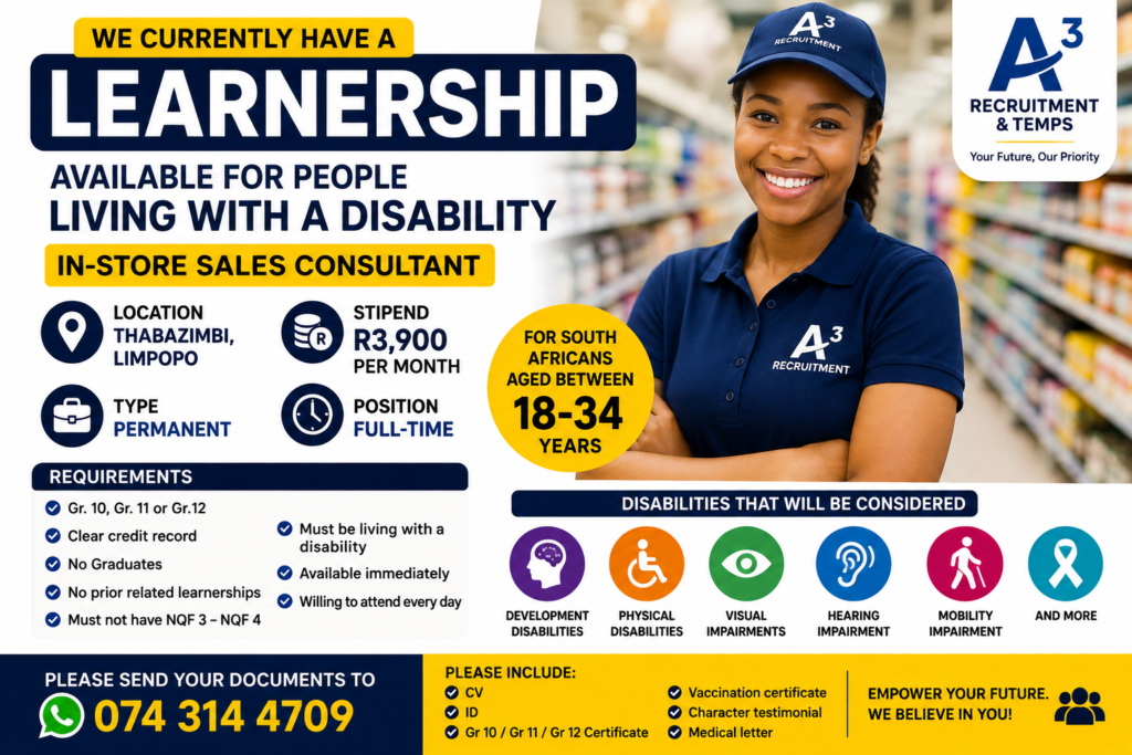 Learnership for People Living with Disabilities 2026