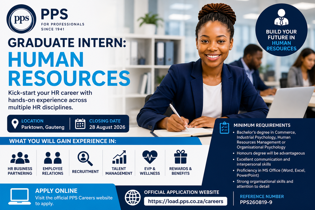 PPS Human Resources Graduate Internship 2026: Apply by 28 August