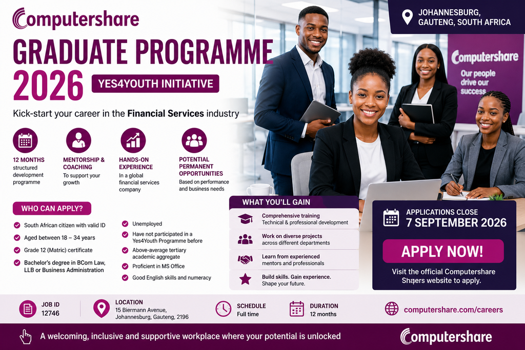 Computershare Graduate Programme 2026 YES4Youth opportunity for unemployed South African graduates in Johannesburg