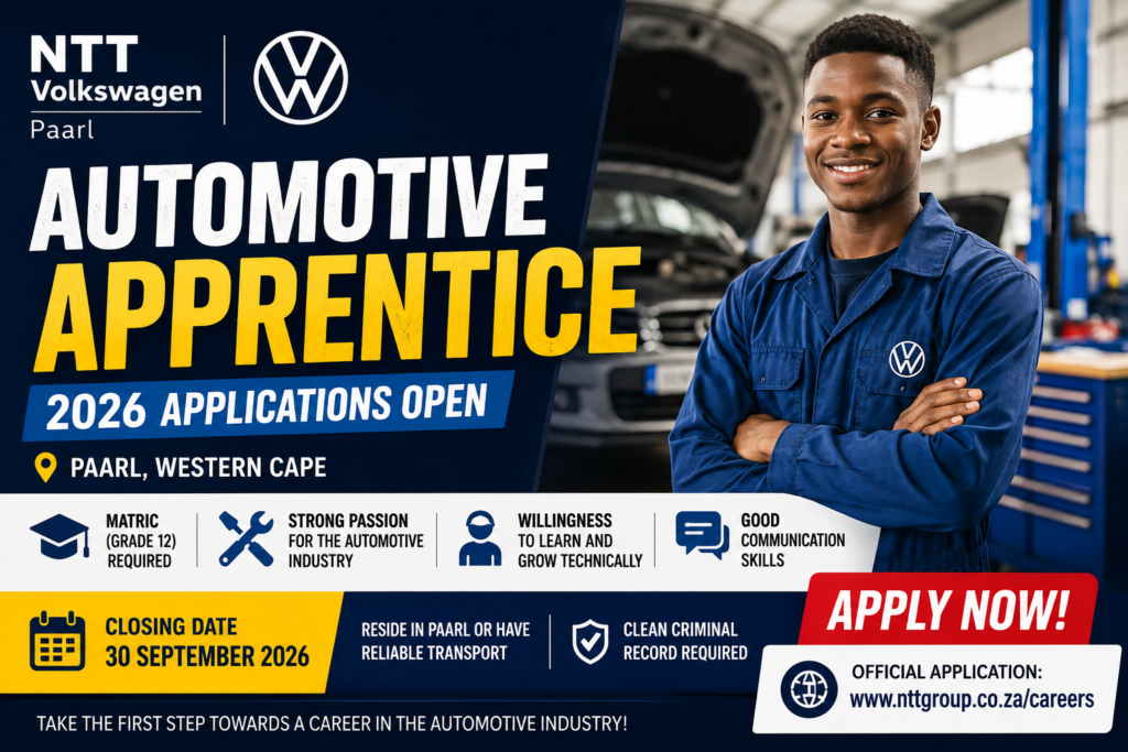 NTT Volkswagen Automotive Apprentice 2026 opportunity in Paarl for Matric applicants